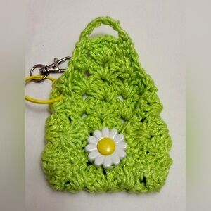 Lime Green Crochet Key Holder with Daisy Charm